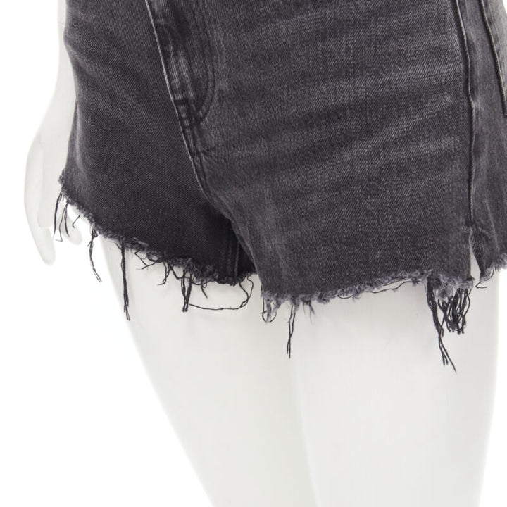 ALEXANDER WANG black washed denim silver buckle cut off frayed shorts 24"
