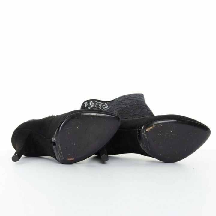 DOLCE GABBANA black floral lace mesh sock suede pump design short bootie EU39