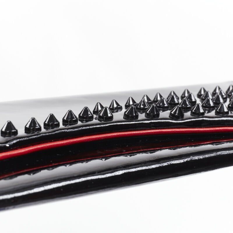 CHRISTIAN LOUBOUTIN Pigalle silhouette black patent spike stud  flap clutch bag