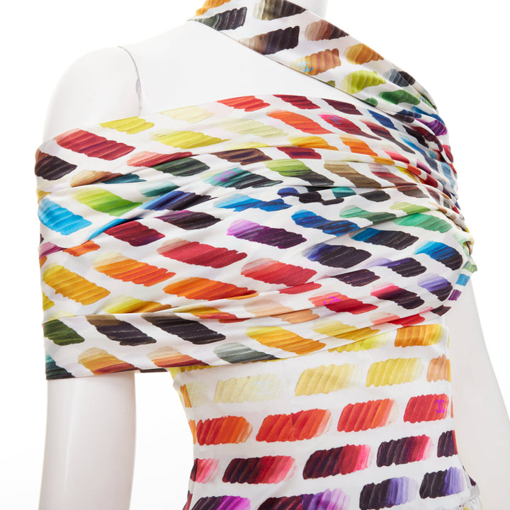 CHANEL Karl Lagerfeld 2014 Runway Colorama icon brush silk top skirt FR34 XS