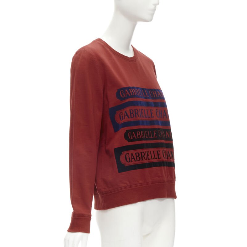 CHANEL 2017 Gabrielle velvet print red cotton fleece sweatshirt pullover FR40 M