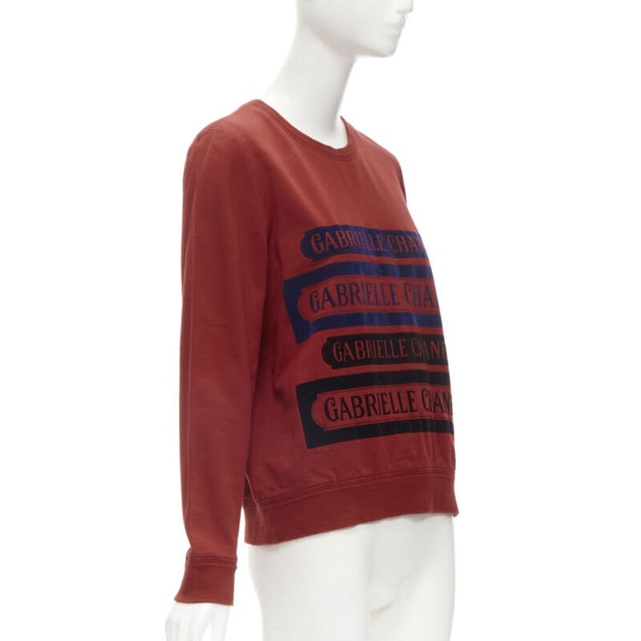 CHANEL 2017 Gabrielle velvet print red cotton fleece sweatshirt pullover FR40 M