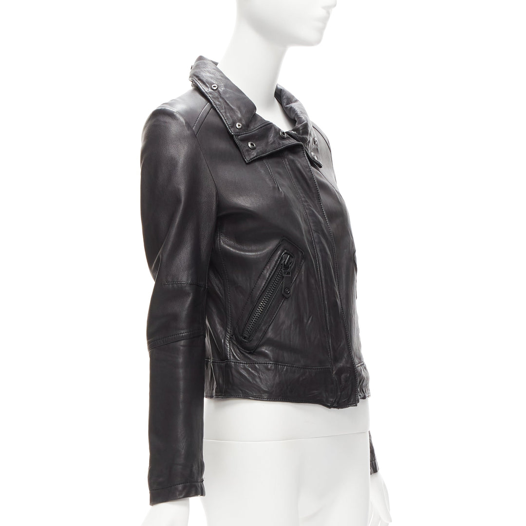ATSURO TAYAMA black sheepskin leather 2 way collar biker jacket US4 S