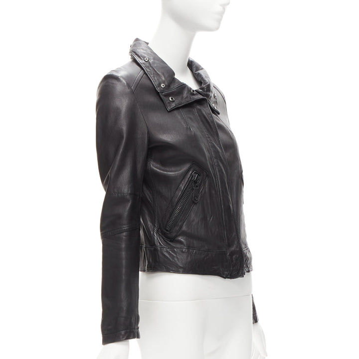 ATSURO TAYAMA black sheepskin leather 2 way collar biker jacket US4 S