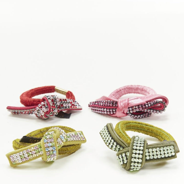 ALEXANDRE DE PARIS Alexander Zouari LOT OF 4 crystal leather bow hair tie