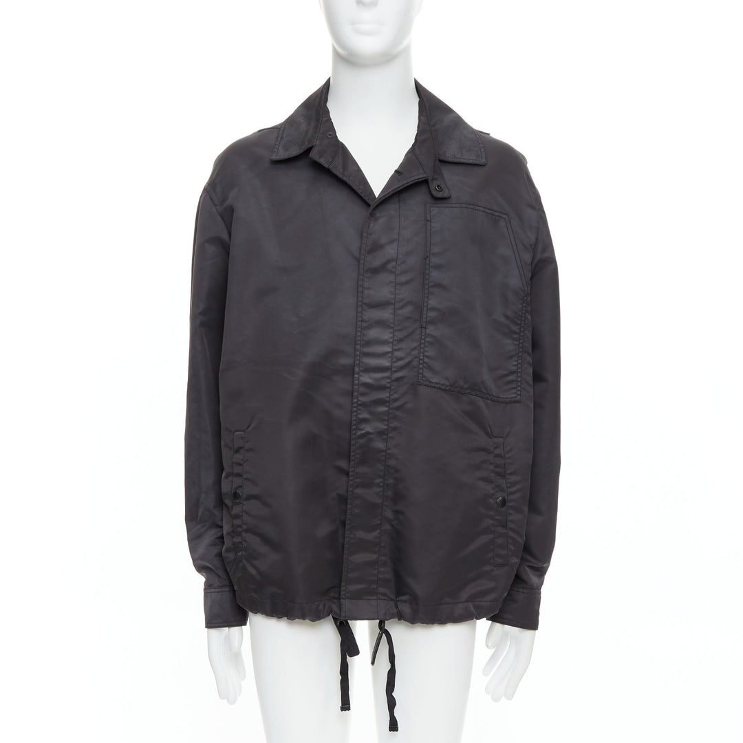 LANVIN black distressed nylon black buttons drawstring anorak IT50 L