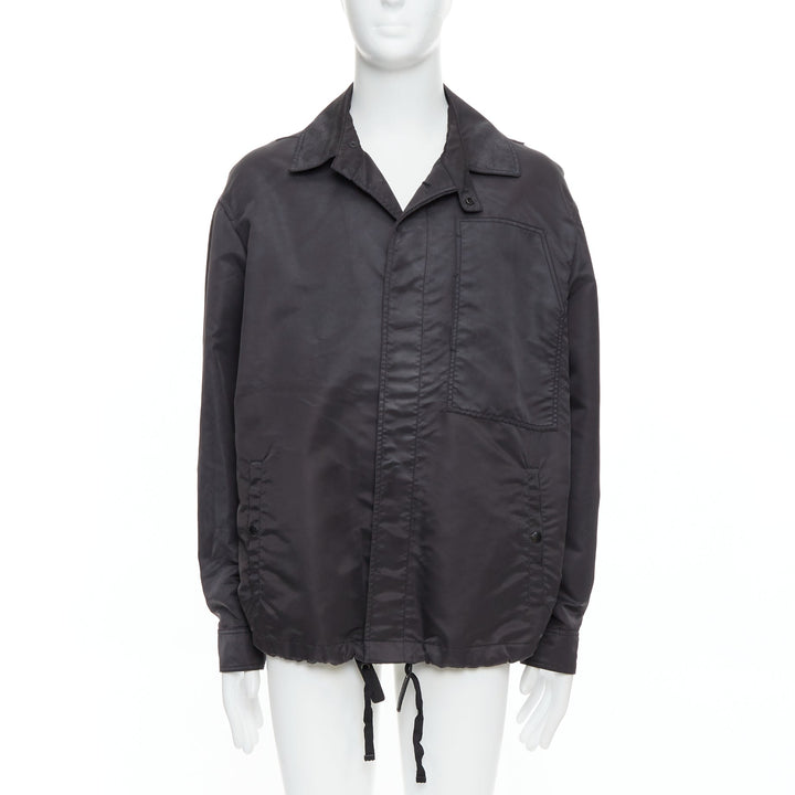 LANVIN black distressed nylon black buttons drawstring anorak IT50 L