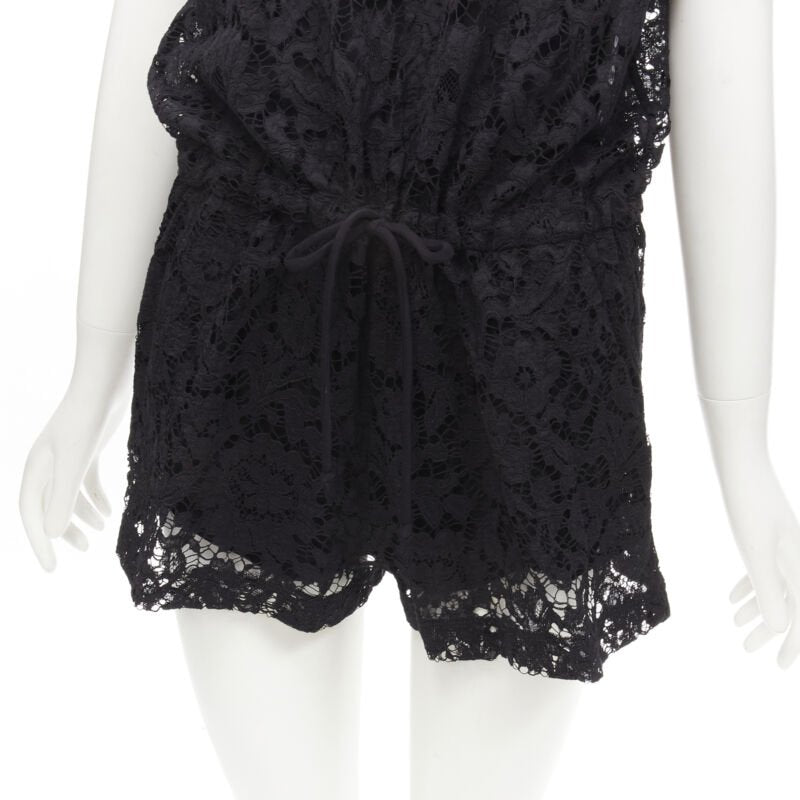 VALENTINO VLTN logo black lace white full floral lace playsuit romper XS