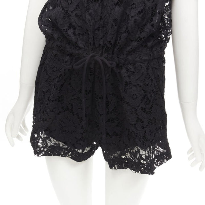 VALENTINO VLTN logo black lace white full floral lace playsuit romper XS