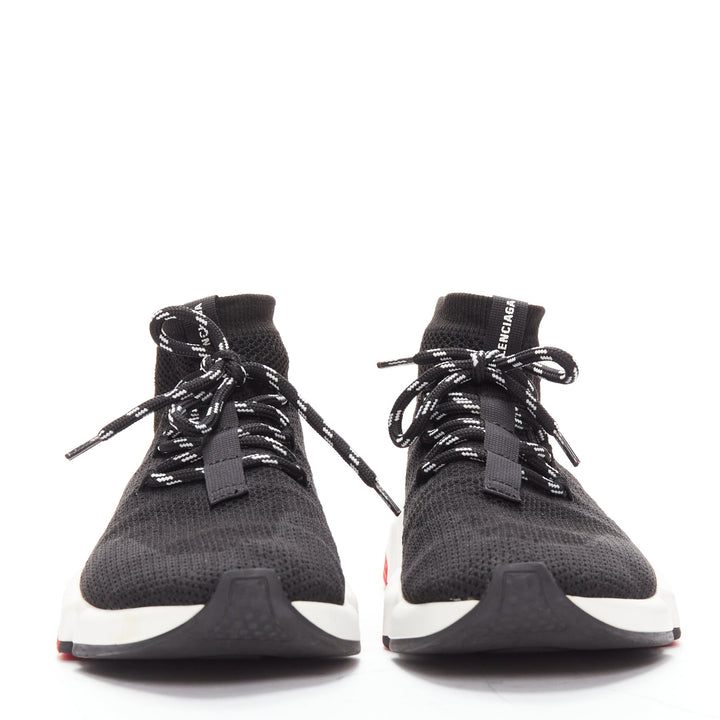 BALENCIAGA Speed black white red logo laced sock sneakers EU40