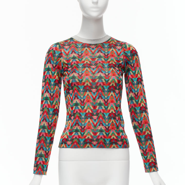 VALENTINO 2021 Optical VLOGO colorful lurex silver collar long sleeve sweater XS