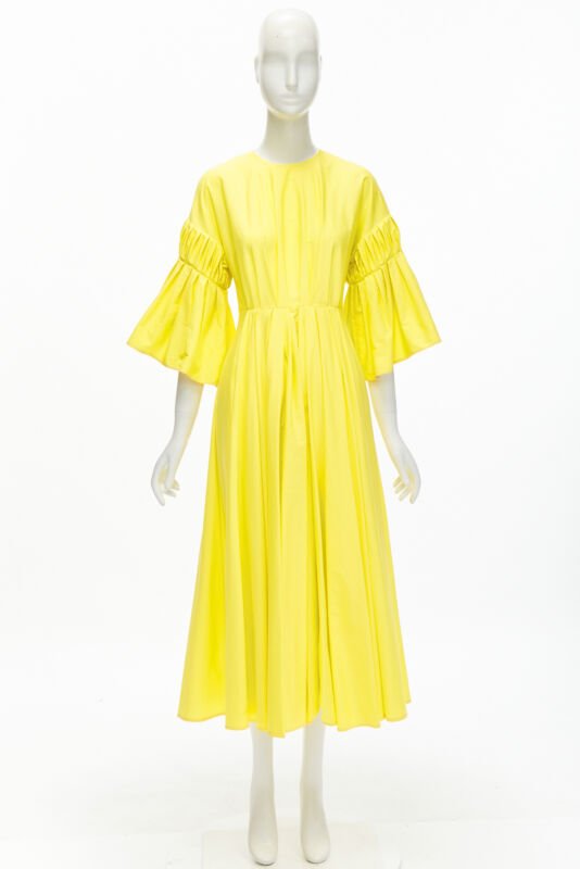 ROKSANDA sunshine yellow cotton origami pleat flared sleeves A-line dress UK6 XS