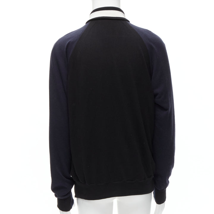 SACAI navy black cotton cashmere blend white raglan bomber JP2 M