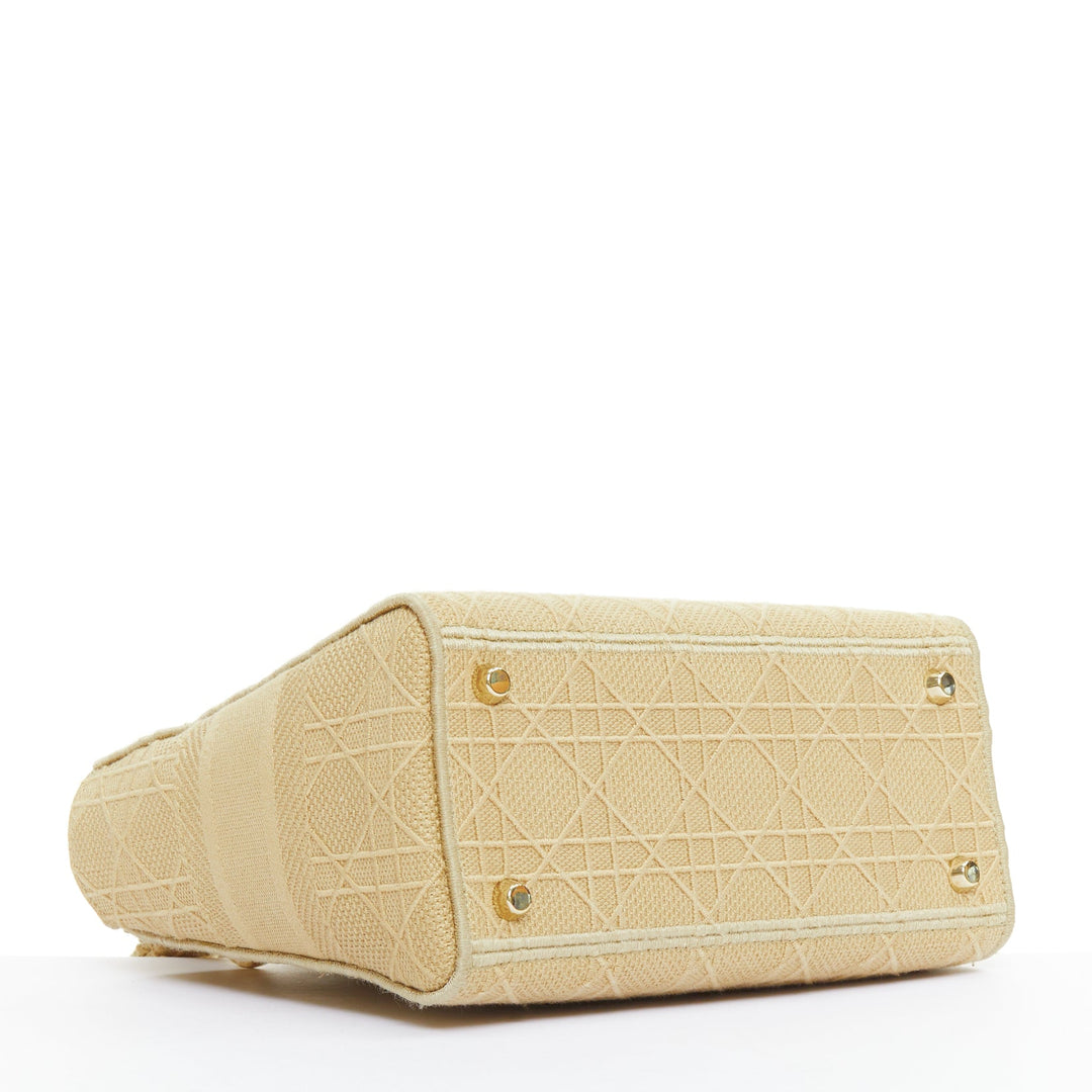 CHRISTIAN DIOR Lady D-Lite Medium Cannage beige canvas CD charm top handle bag