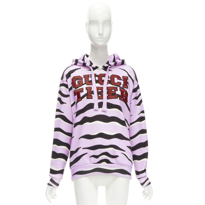 GUCCI TIGER 2022 purple cotton embroidery patch logo striped hoodie XXS