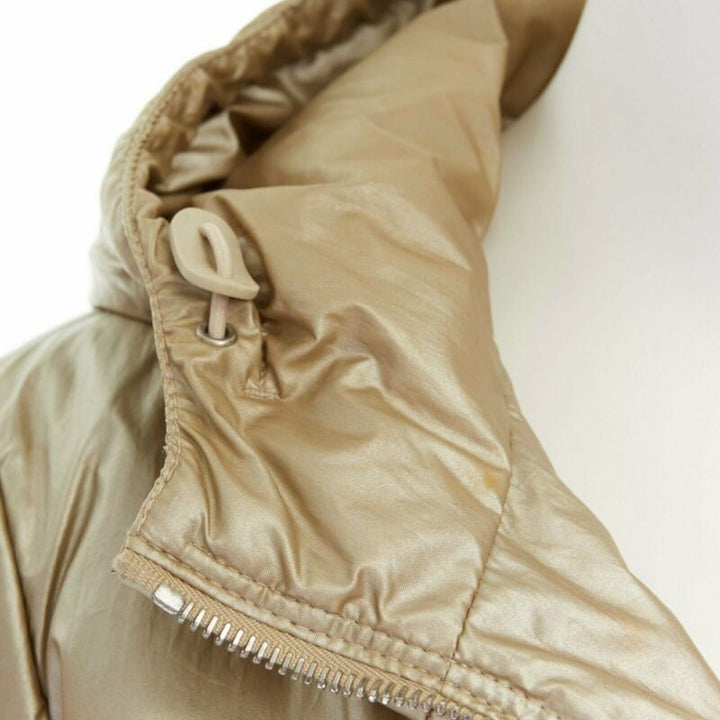 PRADA metallic gold nylon polyester padded hooded fitted winter jacket IT38 XS