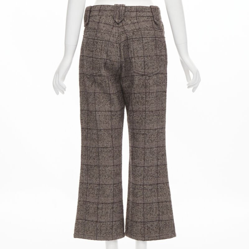 MARC JACOBS brown check tweed boucle wide leg cropped pants US2 XS