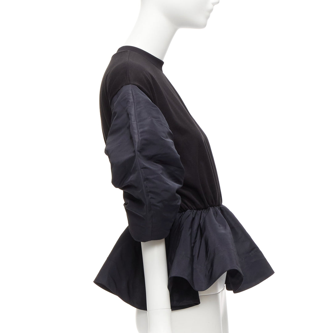 ALEXANDER MCQUEEN 2021 black round puff sleeve peplum contrast top IT36 XXS