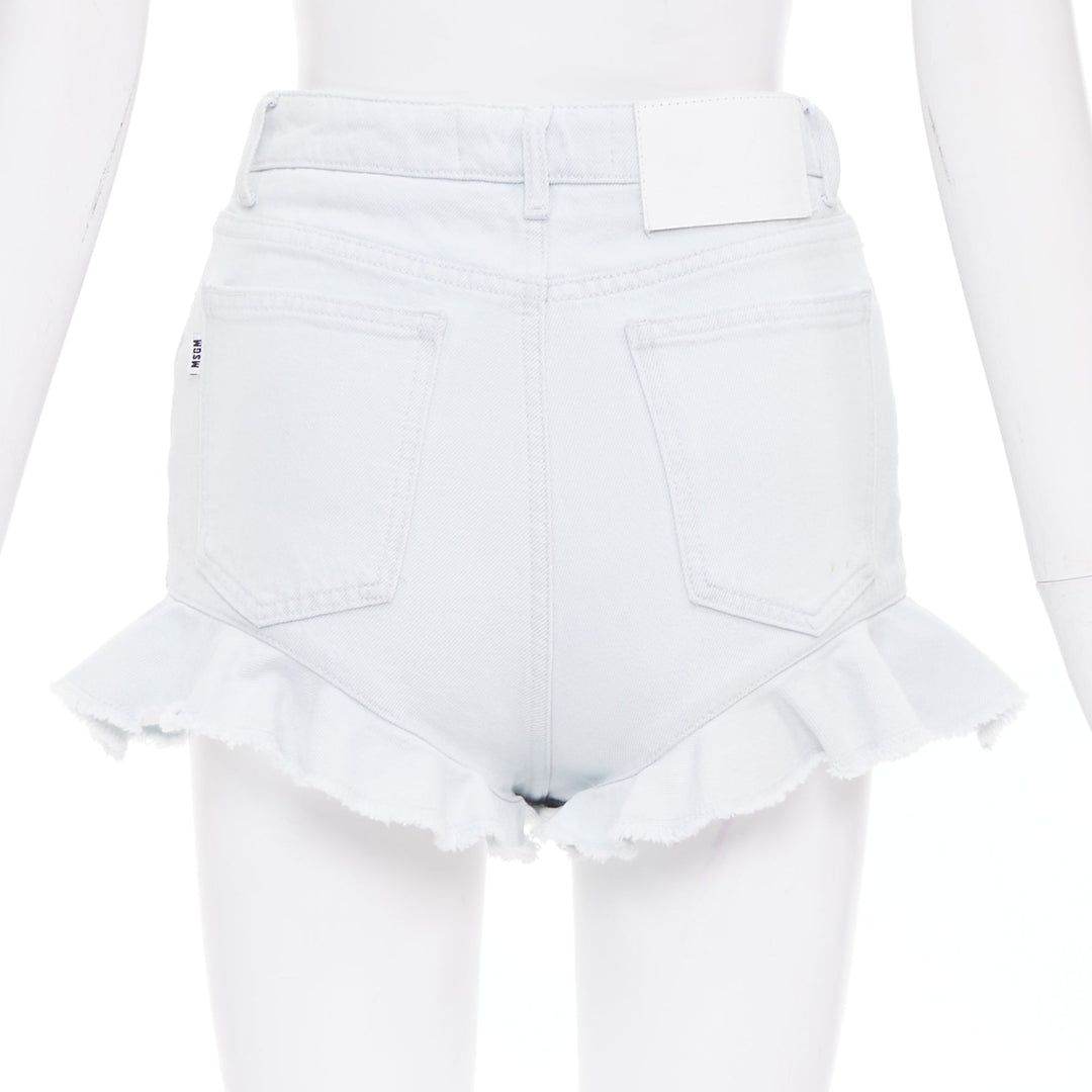 MSGM light blue washed ruffle hem zipper front mini shorts IT38 XS