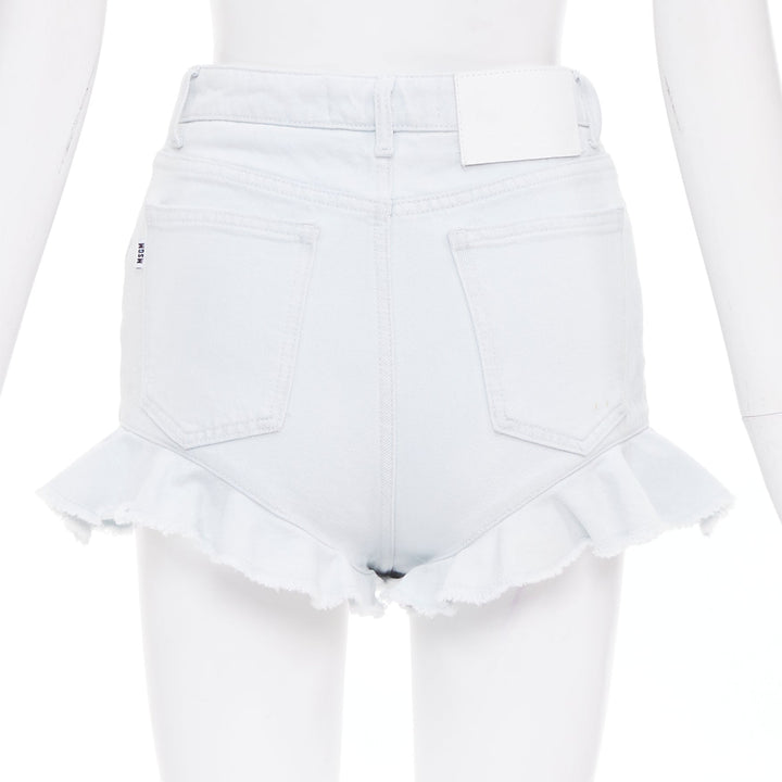MSGM light blue washed ruffle hem zipper front mini shorts IT38 XS