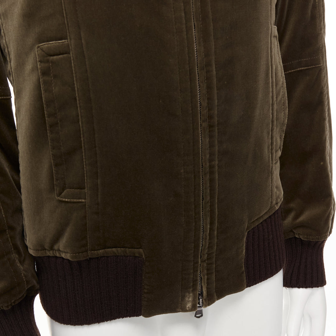 COSTUME NATIONAL smoked khaki cotton blend velvet panelled zip bomber IT50 L