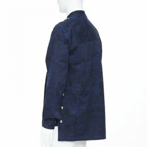 BALMAIN blue camouflage cotton gold button military shirt jacket EU38 S