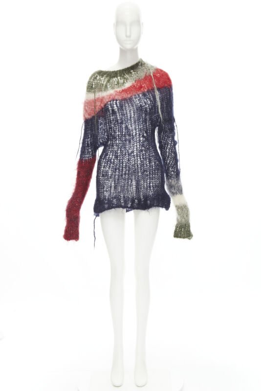 JUNYA WATANABE 2006 Runway punk loose knit wool distressed punk sweater M