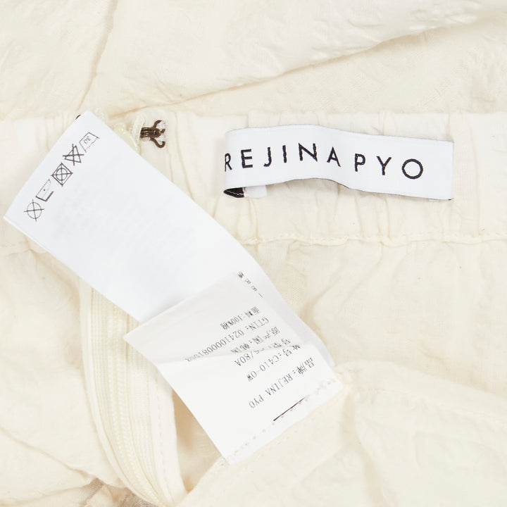 REGINA PYO cream cotton square neck ruched puff sleeves cropped peasant top S