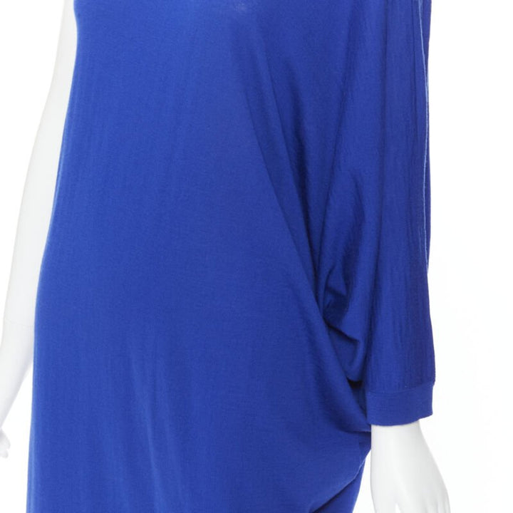 BALMAIN blue wool crystal rhinestone embellished strap asymmetric dress FR36 S