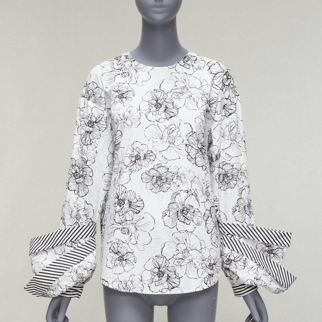 SILVIA TCHERASSI Jessica white floral print tiered cuff crew neck top S