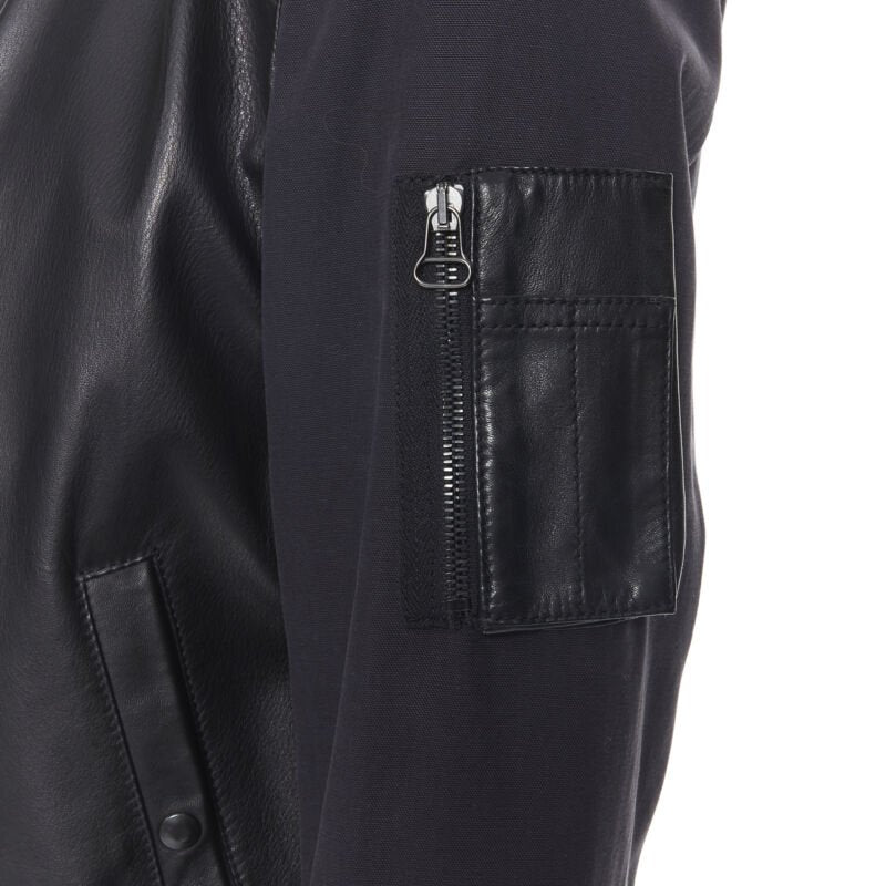 LANVIN ALBER ELBAZ black contrast lamb leather front MA1 bomber jacket EU44 XS