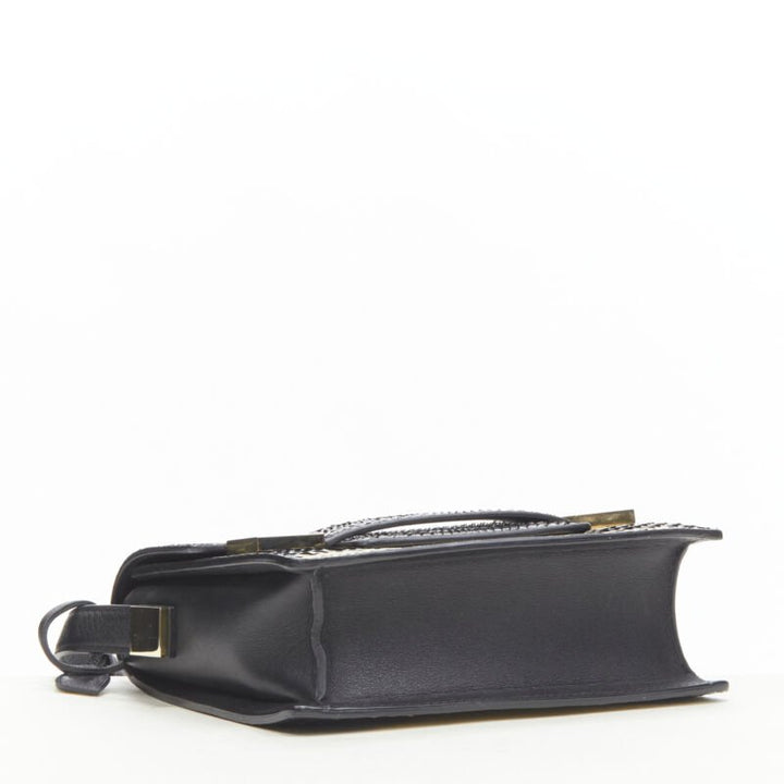 rare DELVAUX Le Madame black gold spray painted scaled leather crossbody box bag