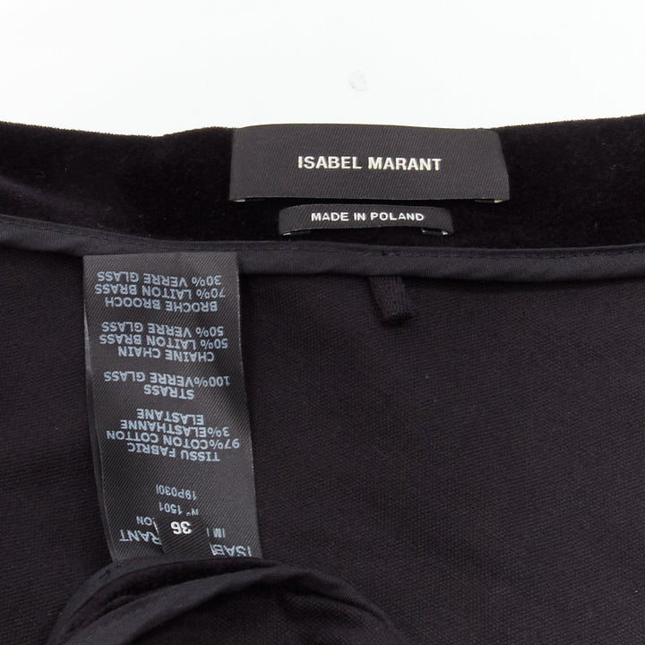 ISABEL MARANT silver crystal embellished studded beads black velvet top FR36 S