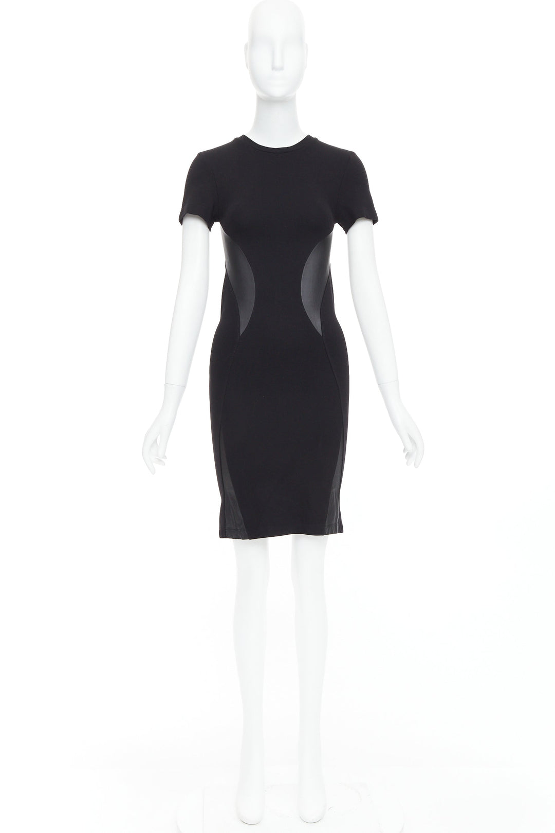 MCQ ALEXANDER MCQUEEN black leather panel fitted bodycon dress S