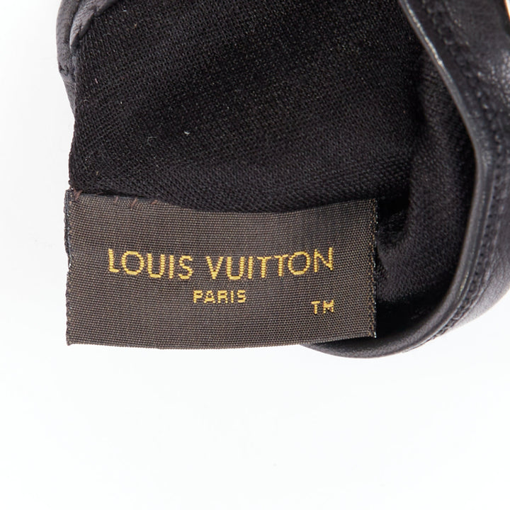 LOUIS VUITTON black leather gold silver trapeze stud short gloves
