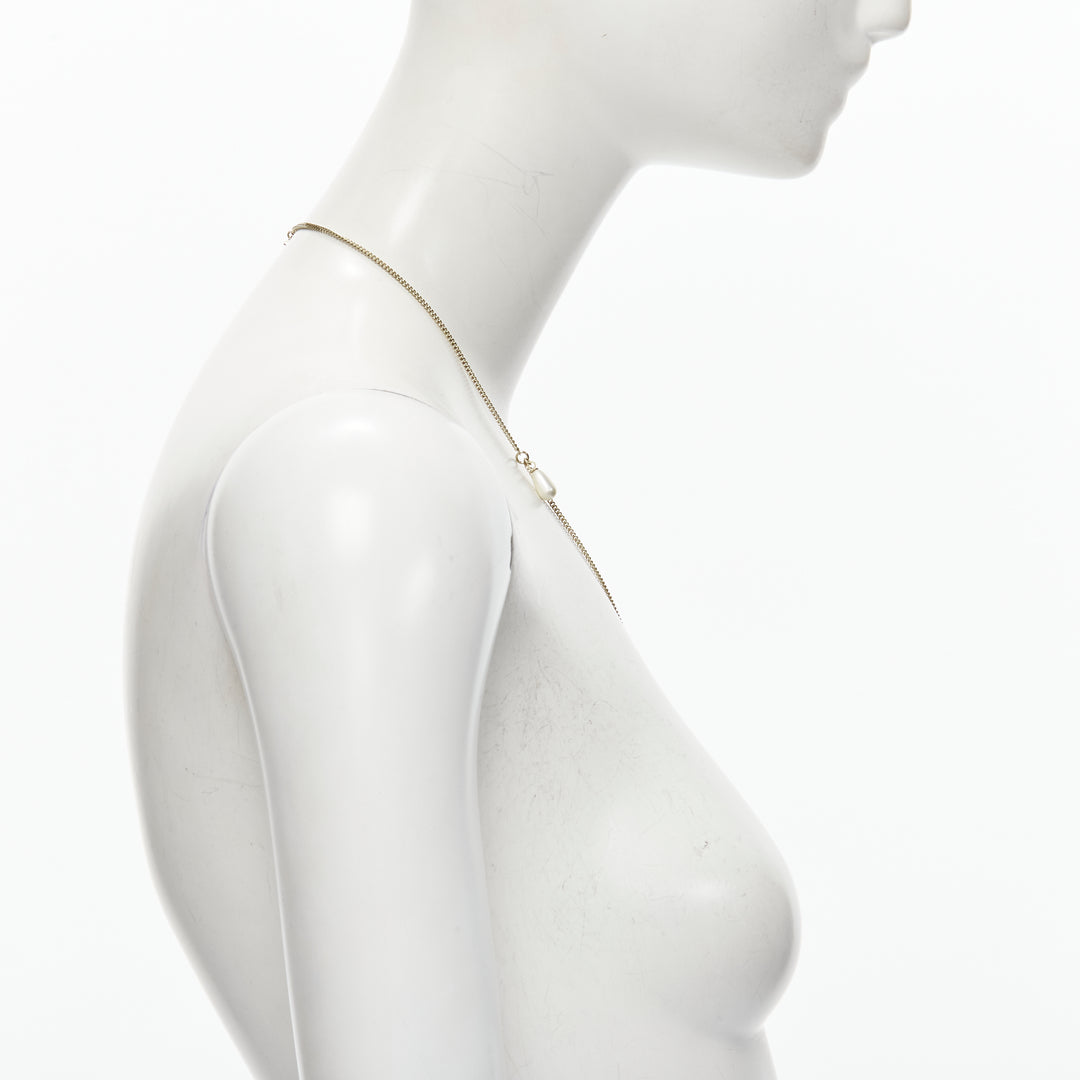 CHANEL B18 B Heart CC logo black resin drop pearl gold necklace
