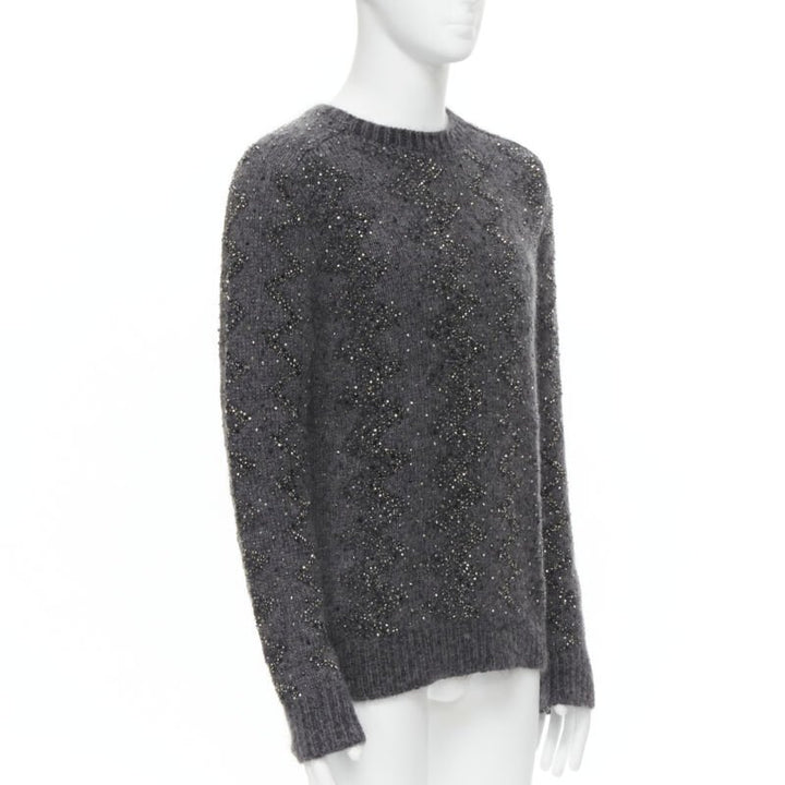 SAINT LAURENT 2018 mohair wool crystal rhinestone embellished sweater M