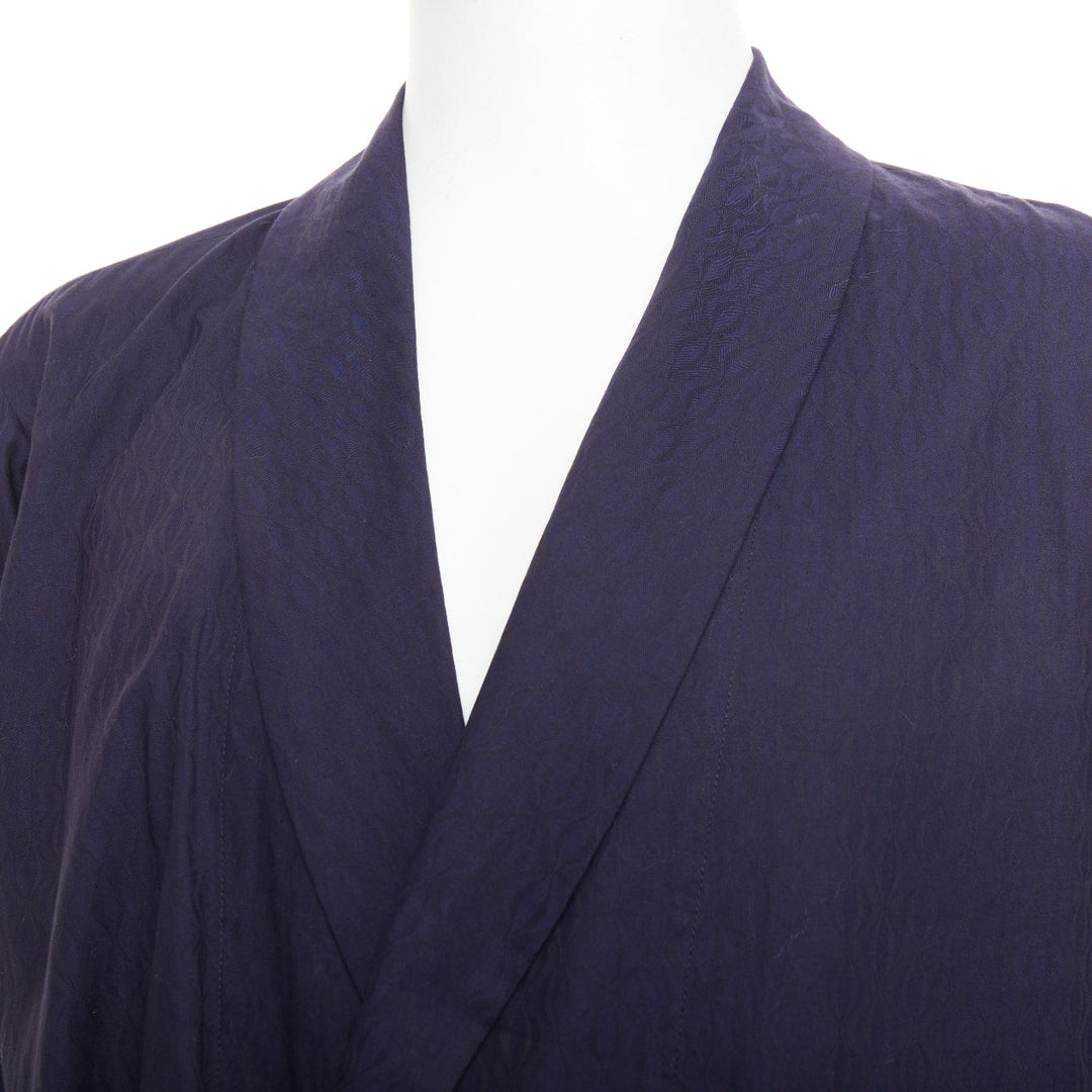 DRIES VAN NOTEN navy subtle printed cotton collared kimono overshirt IT44 XS