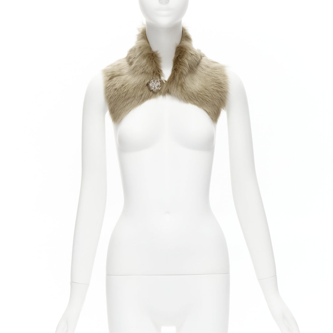 SIMONE ROCHA brown genuine fur leather clear bead embellished collar