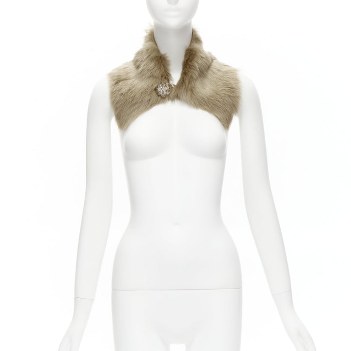 SIMONE ROCHA brown genuine fur leather clear bead embellished collar