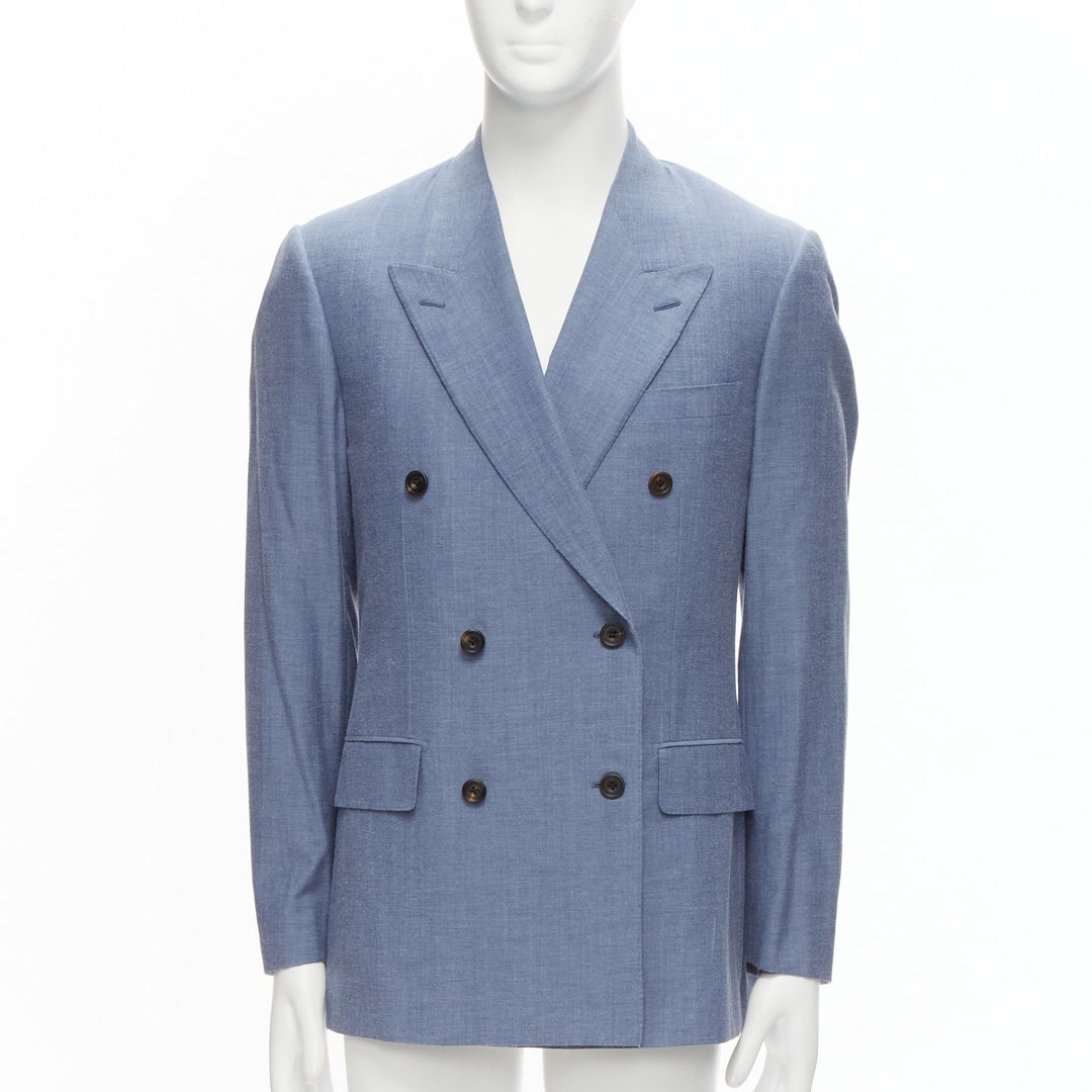 KINGSMAN blue wool cotton double breasted blazer jacket IT50 L