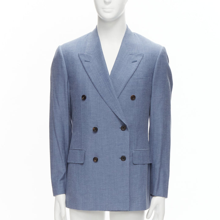 KINGSMAN blue wool cotton double breasted blazer jacket IT50 L