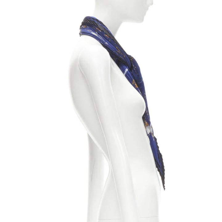 HERMES Le Carre Plisse Dimitri Rybaltchenko blue rocking horse pleated scarf