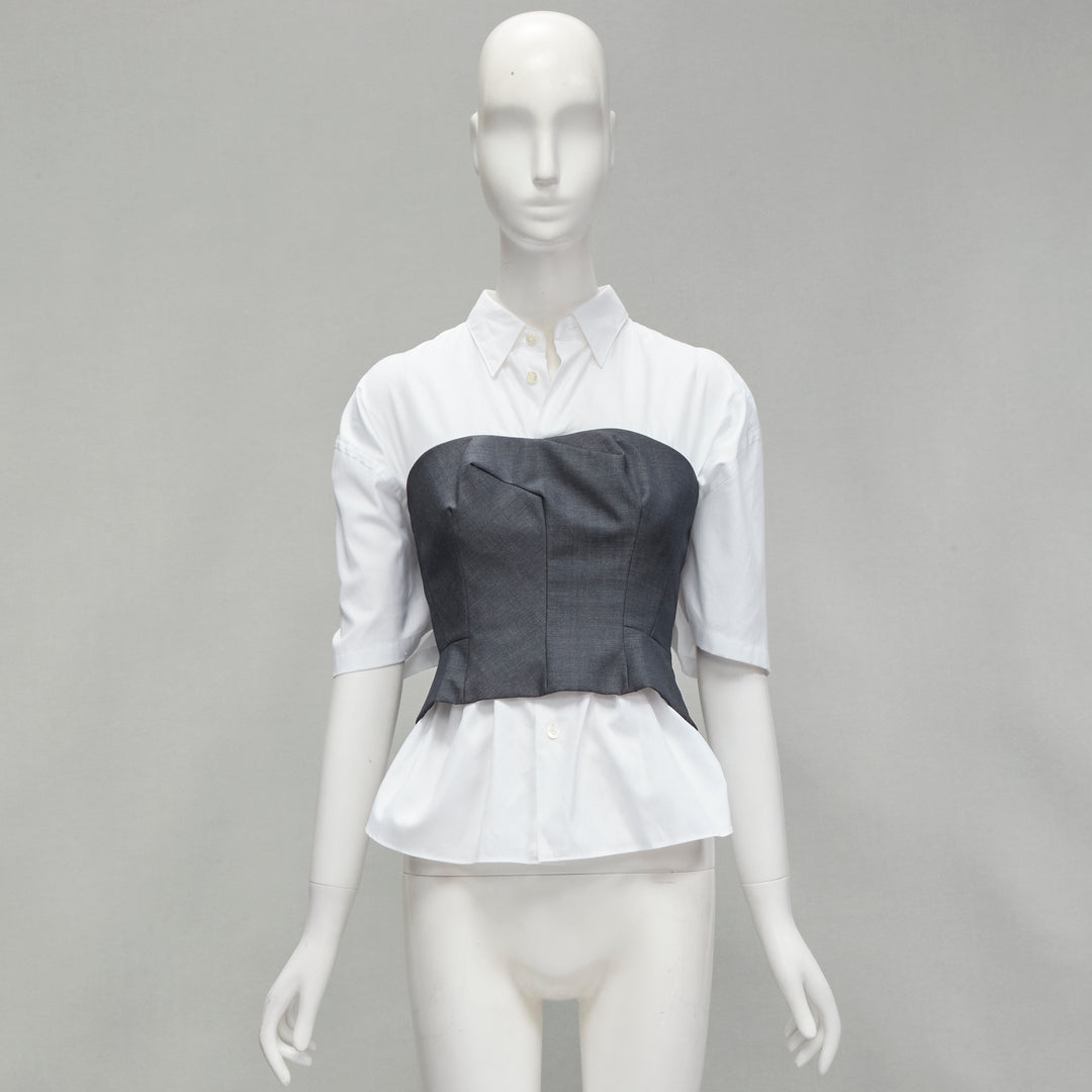 JUNYA WATANABE 2018 grey bias cut bustier deconstructed gathered back shirt XS
