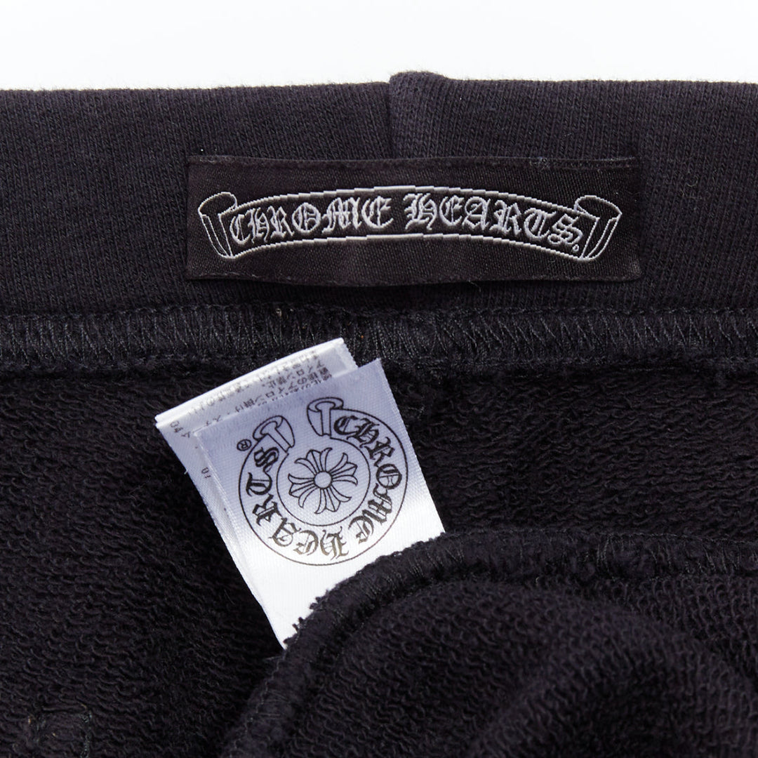 CHROME HEARTS black leather crucifix cross patch cotton bermuda shorts M