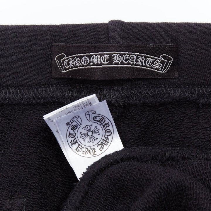 CHROME HEARTS black leather crucifix cross patch cotton bermuda shorts M