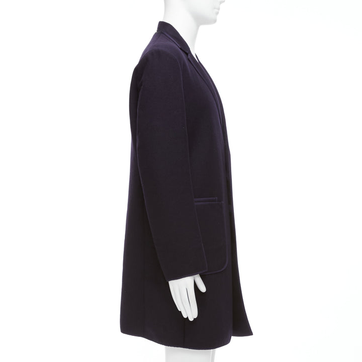 NEIL BARRETT navy wool blend ribbon trimmed pocket detail long coat IT48 M