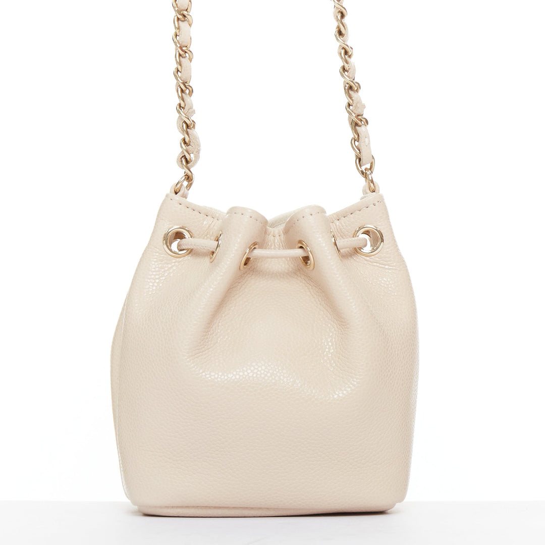 CHANEL nude grain leather quilted CC pocket bucket crossbody chain bag