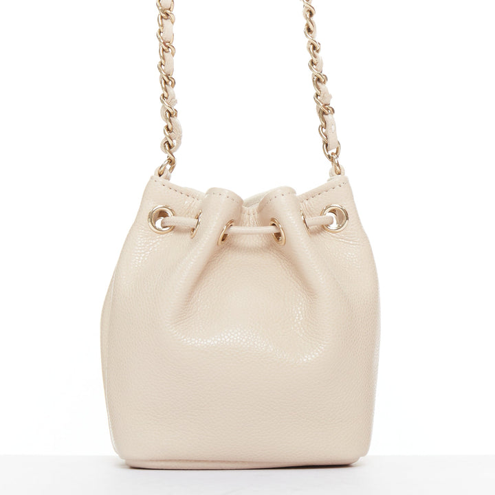 CHANEL nude grain leather quilted CC pocket bucket crossbody chain bag