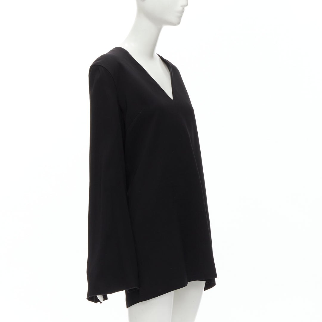 DION LEE black satin cape sleeve minimal V neck boxy short dress AUS10 M
